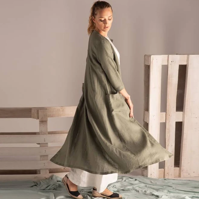 longline duster Linen Open Front Maxi Coat Etsy - nikkaplace $161.1