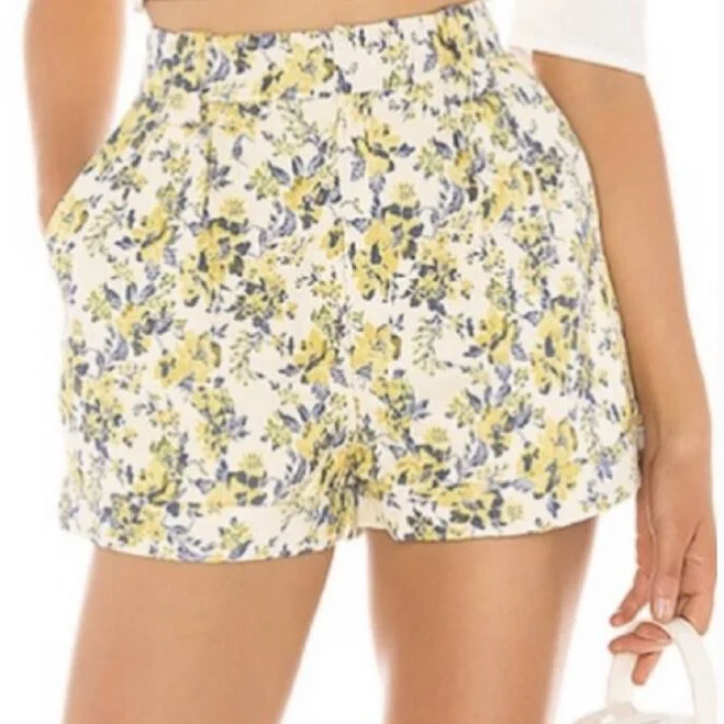 shorts Lovers + Friends Warren Yellow Blue Floral High Waisted Shorts Xs eBay $58