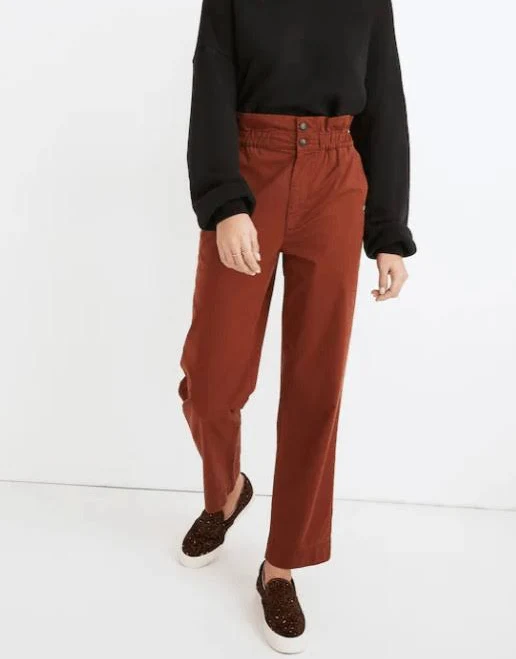 pants Madewell Paperbag Tapered Pants Rust Elastic Waist Button Front eBay - nikkasmom $64