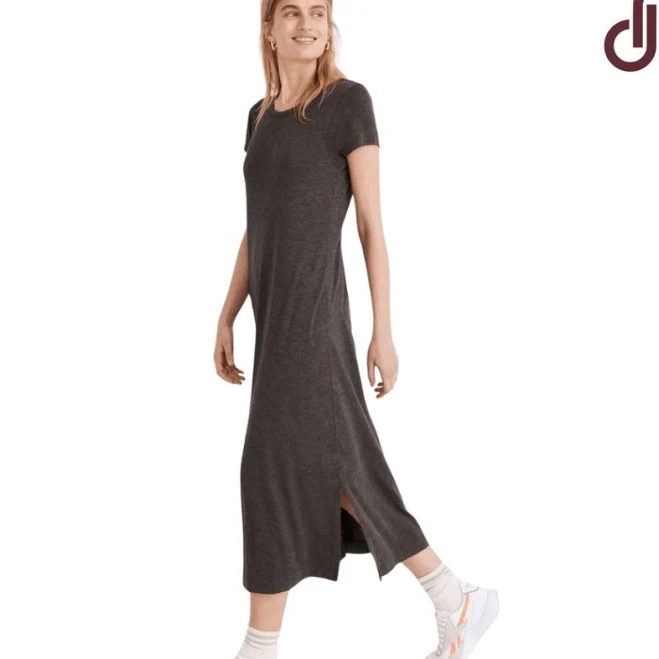 dress Madewell Womens Heather Short Sleeve Slit T-shirt Midi Dress Charcoal eBay - vbstats $11.78