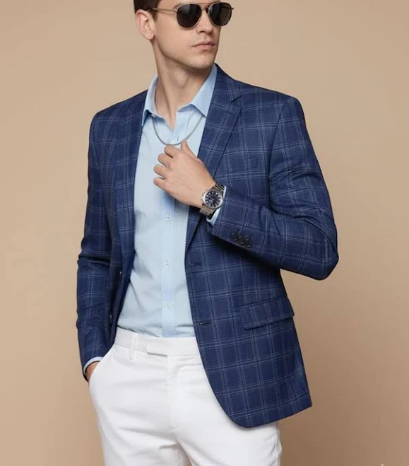 blazer Men's Slim-Fit Single-Breasted Check Blazer Mirraw $122.46