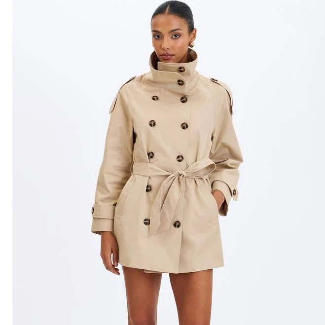 trench coat Miss Circle Vanetta High Collar Double-Breasted Trench Mini Coat Nordstrom $249
