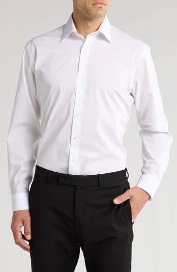 top NORDSTROM RACK Traditional Fit Solid Cotton Blend Dress Shirt in White at Nordstrom Rack, Size 15 - 32/33 Nordstrom Rack $29.97