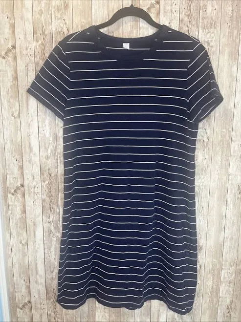 dress Old Navy Women’s Navy Blue & White Stripe Short Sleeve T Shirt Dress eBay $6.71