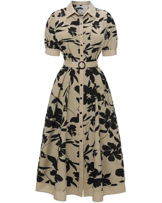 floral print outfits Retro Stage Vintage Floral Belted Midi Dress Retro Stage $31.99