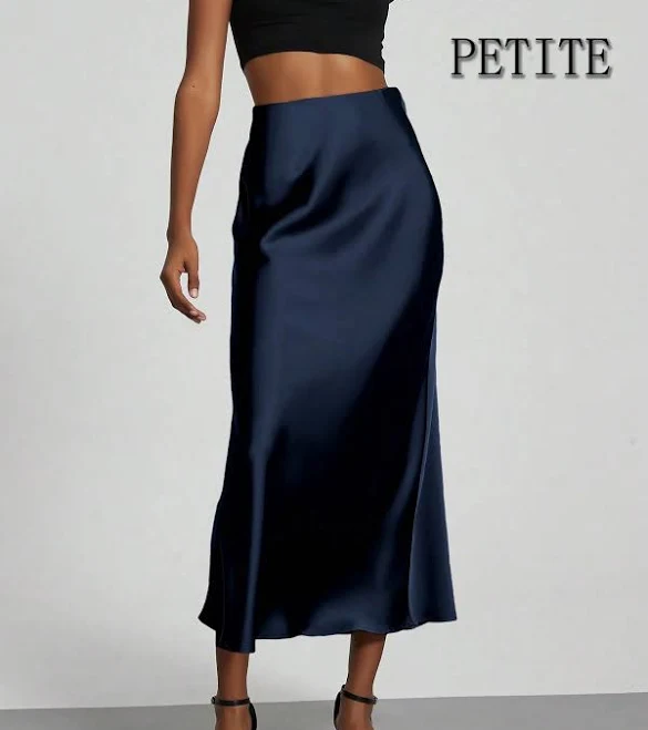 skirt Se-Helo Women's Fashion Commuter Versatile Petite Version Elastic Satin Midi Shein $13.06