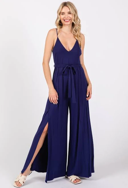jumpsuit Sleeveless V-Neck Split Hem Jumpsuit PinkBlush Maternity $51