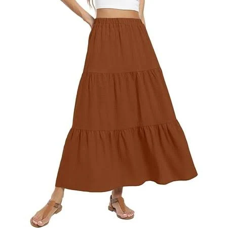 skirt Women's Boho Lightweight Flowy Tiered Maxi Skirt with Pockets Walmart - JWD $19.99