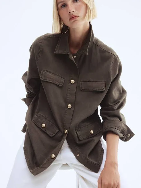 outerwear Women's Hm Twill Utility Jacket Dark Khaki H&M $69.99