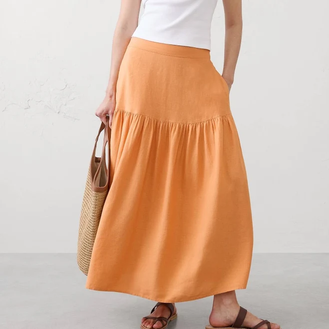 matching set Women's Linen-Blend Tiered Midi Skirt Banana Republic Factory $72