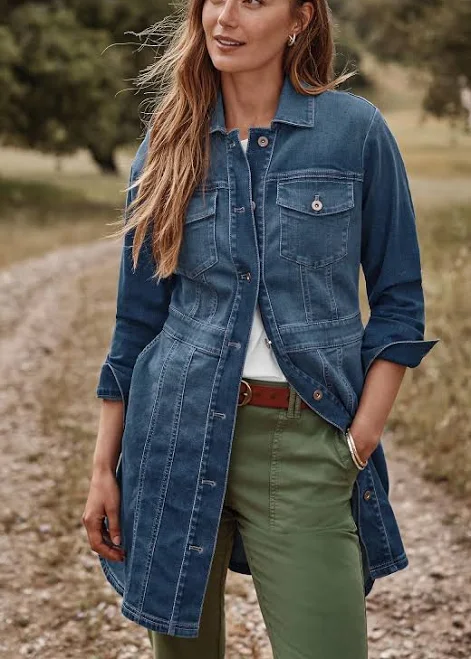 longline duster Women's Petite Denim Duster Jacket (Glenbrook Wash) (Size: XSP) | J.Jill J.Jill $97.99