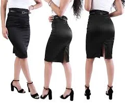skirt women's vintage satin skirt stretch midi pencil skirt body con with back vent black blue free belt Etsy $35.31