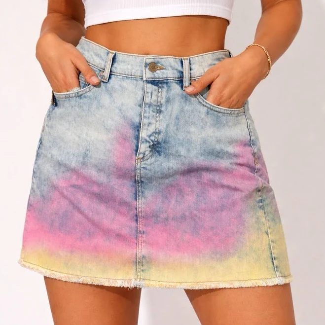 skirt Zadig & Voltaire Tie Dye Denim Mini Skirt Blue Pink Yellow eBay $75