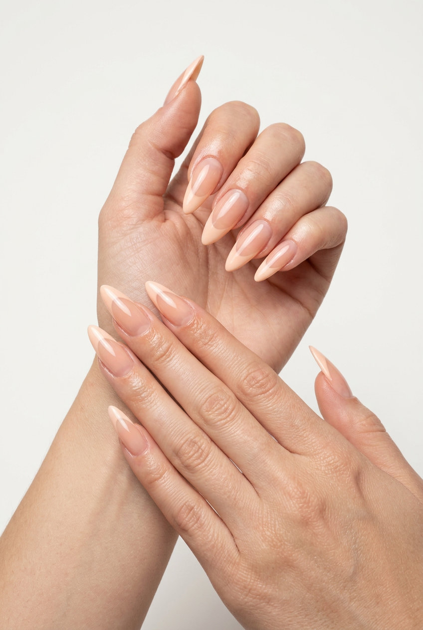 Pale peach jelly French tip nails for shell summer nails 2026. Minimalist and fresh.