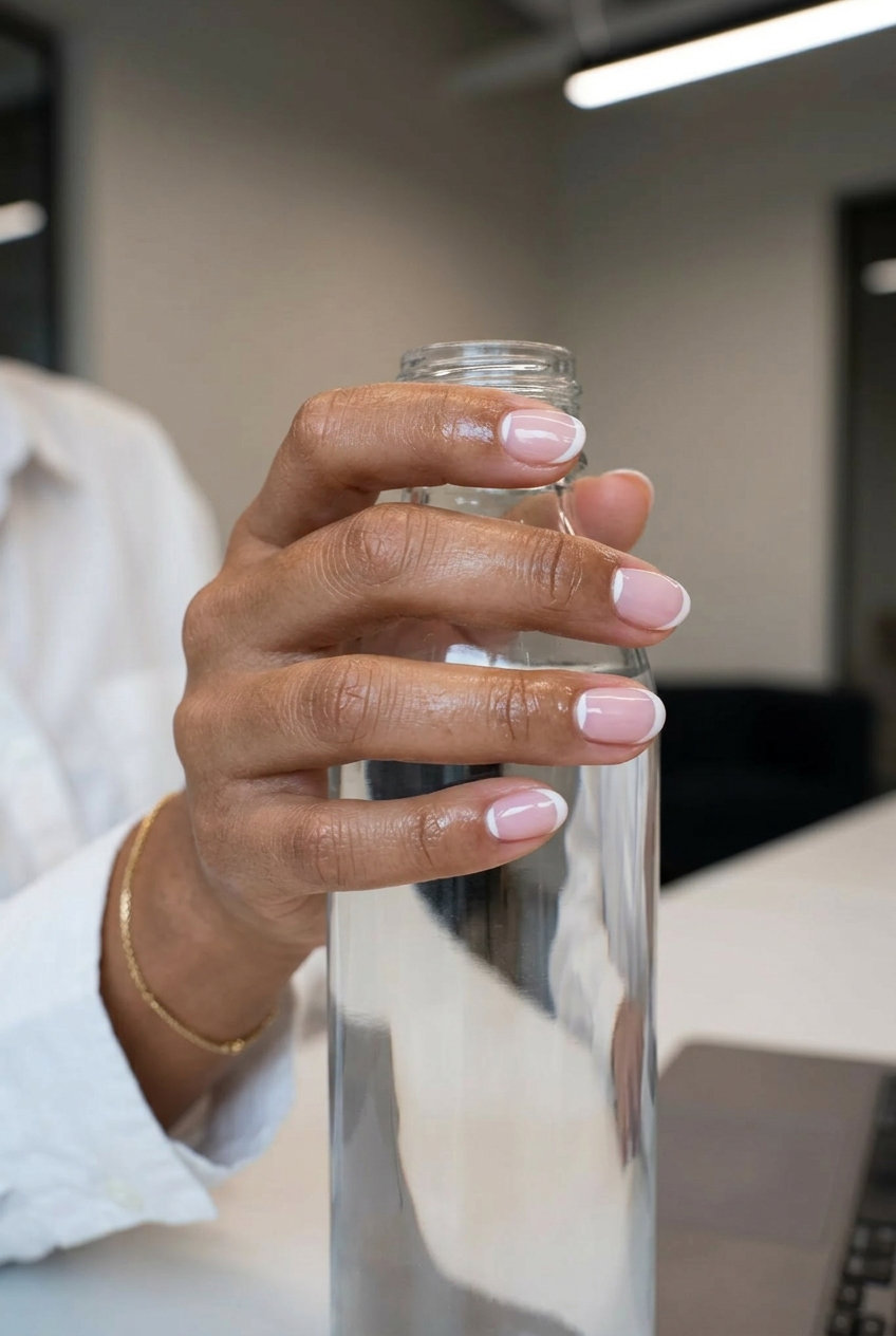 Short Oval Summer Nails 2026: Subtle Sheer French Short oval summer nails 2026: Clean girl aesthetic with sheer pink and subtle white reverse French tips.