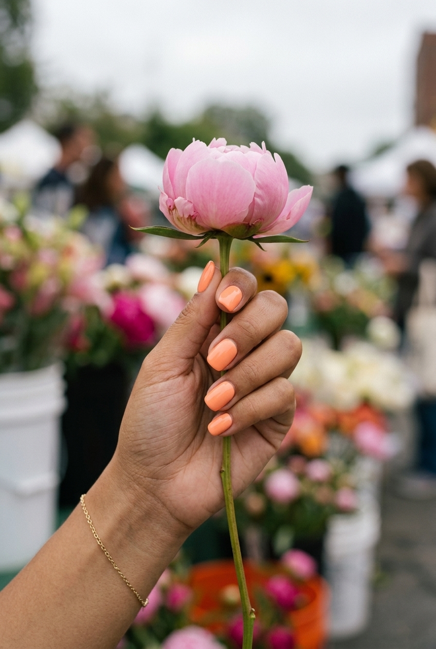 Vibrant Peach Glossy Nails 2026 Short round summer nails 2026: Vibrant peach glossy solid for vacation, festival, or beach day. Playful and bright.