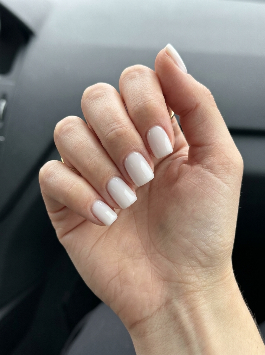 Milky White Square Nails 2026 Milky white builder gel short square nails - simple summer acrylic nail designs 2026 for daily wear.