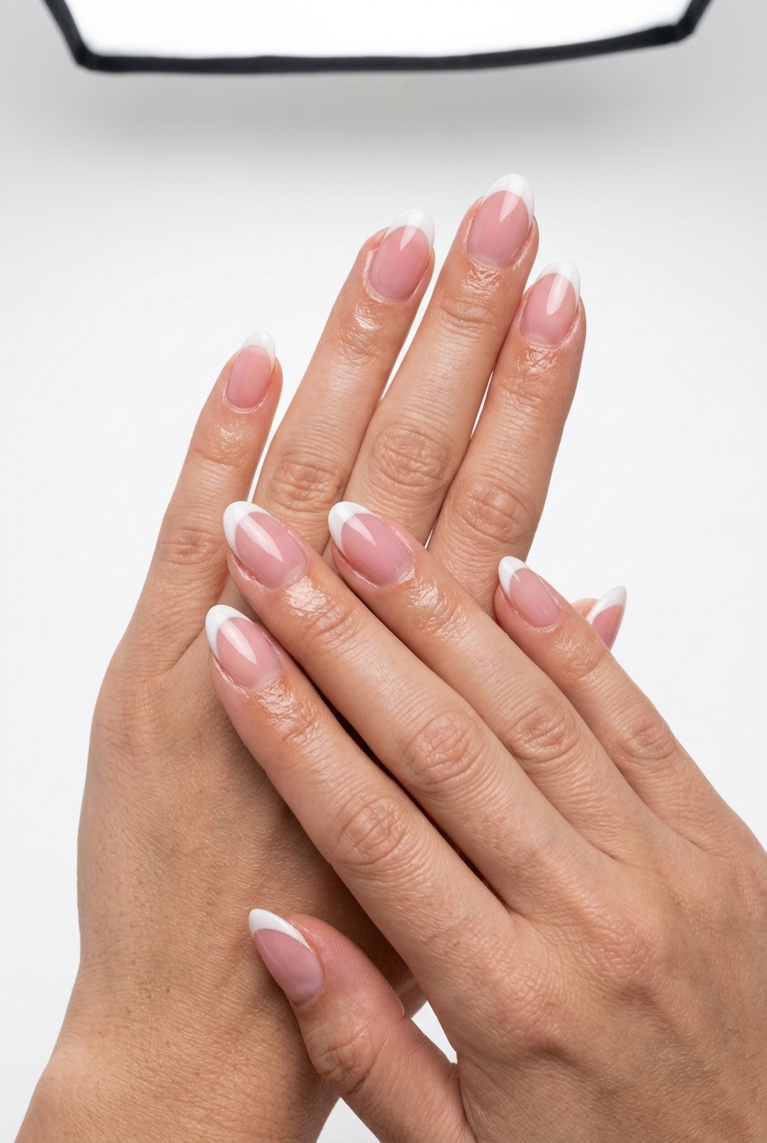 Modern French Tip Ovals 2026: Chic Nails Modern French tip oval nails for simple summer acrylic nail designs 2026, ideal for work or elegant events.