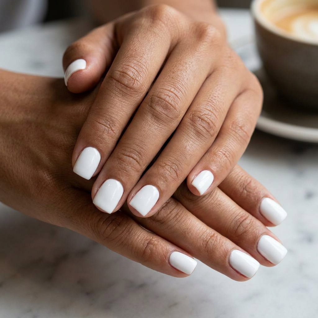 Clean Summer Square White Nails 2026 Minimalist bright white square nails for daily wear or work. Solid summer nails 2026.