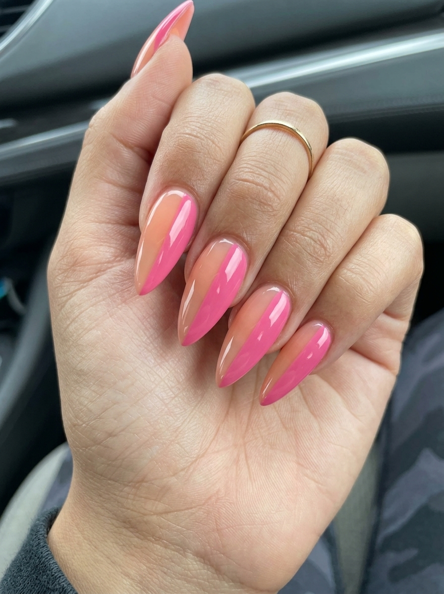 Peachy Pink Color Block Stilettos for date night, brunch, and summer social events. Chic, feminine nails.