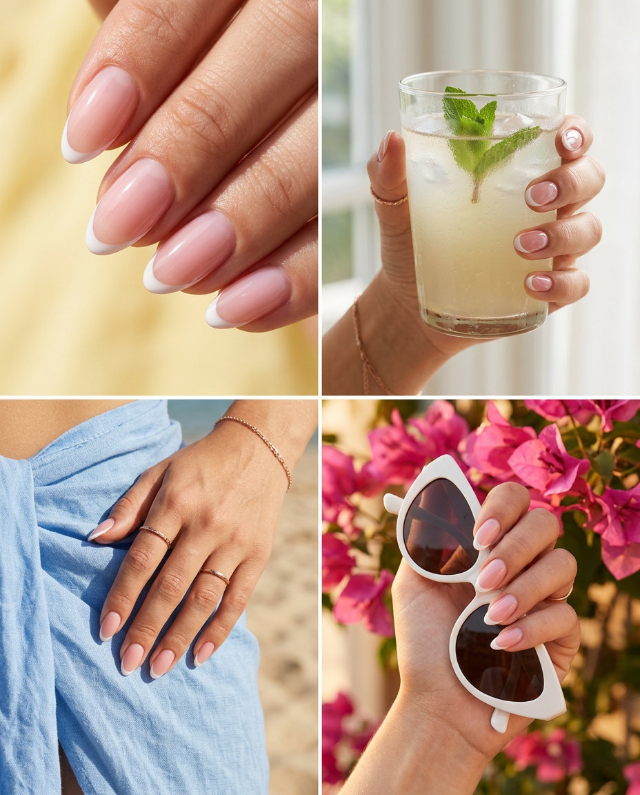 Sheer pink micro French nails for summer classy nails 2026, perfect for weddings and office wear.