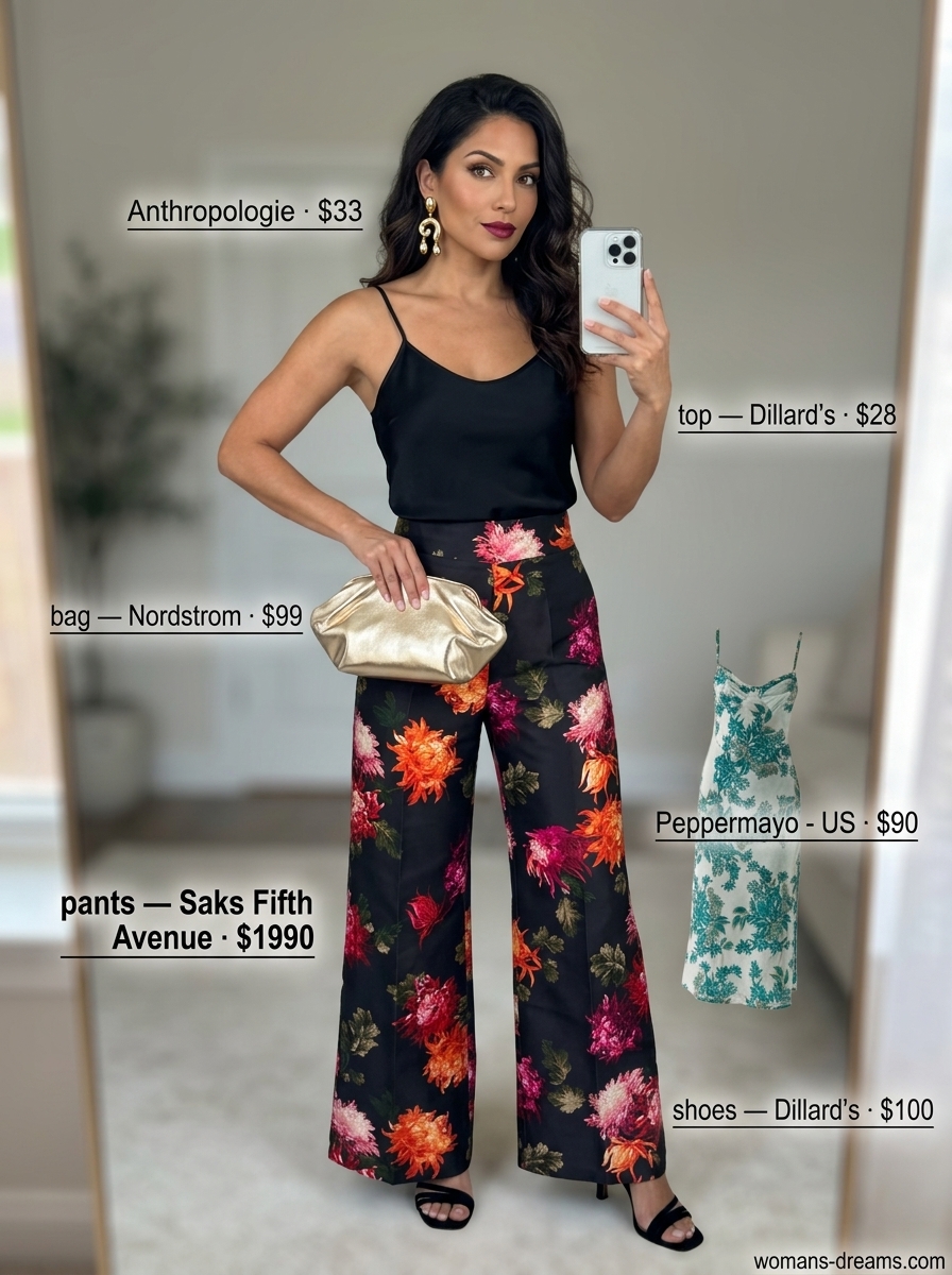 Sophisticated floral print palazzo pants for elegant evening events 2026.
