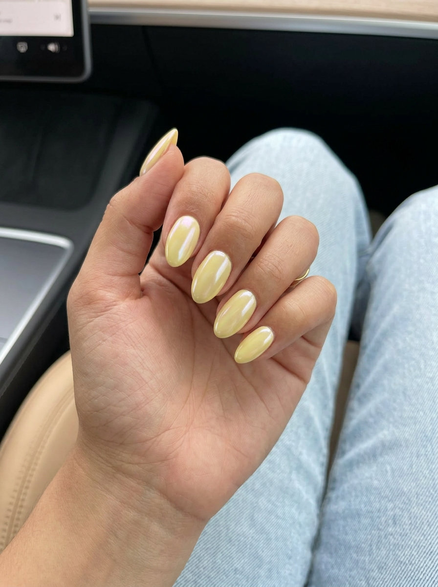 Lemonade Yellow Glazed Donut Almond nails for summer fruits nail art 2026. Clean-girl style for brunch.