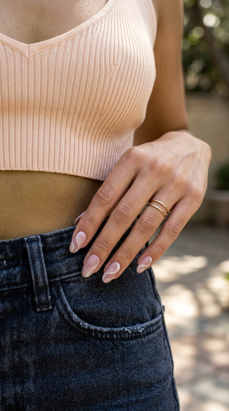 Milky mauve marble nails with a satin matte finish, sophisticated summer nail colors 2026 for formal events.