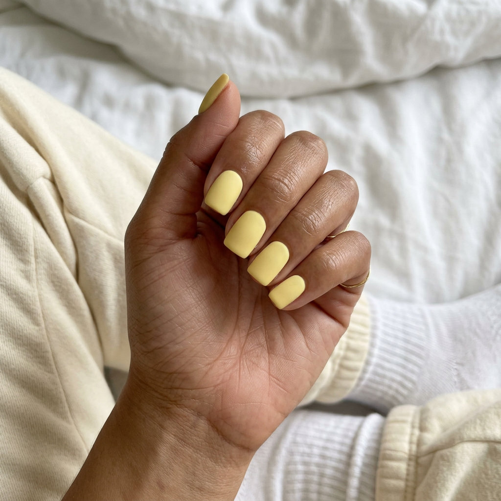 Butter Yellow Matte Nails 2026: Casual Weekend Textured butter yellow matte nails for summer 2026 casual weekends. Sweet, playful, whimsical style.