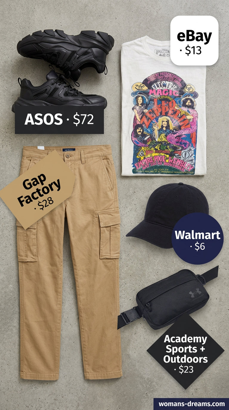 Summer Tomboy Outfits for Women 2026: Khaki cargo pants, graphic tee, and sneakers for a relaxed weekend explorer style.