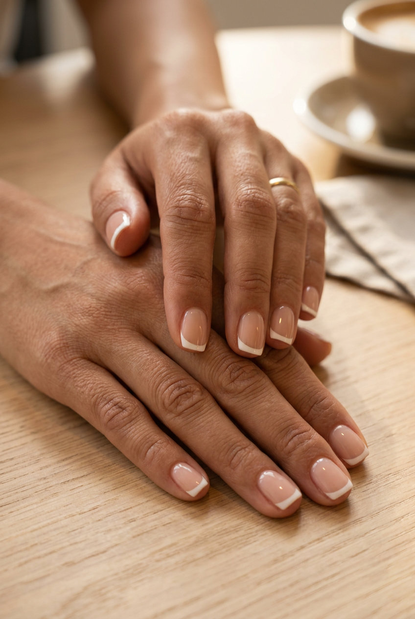 Summer Vibes Nails 2026: Micro French Classic White Micro French nails for summer vibes nails 2026, ideal for minimalist daily wear and work.