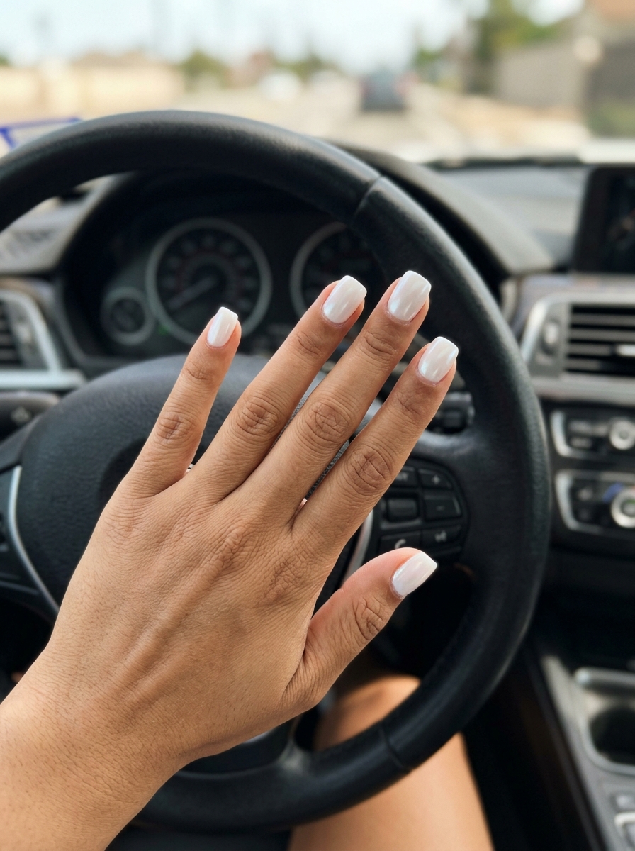 Summer Vibes Nails 2026: Pearlescent White Luminous Pearlescent White nails for summer vibes nails 2026, perfect for daily, work, and casual chic looks.