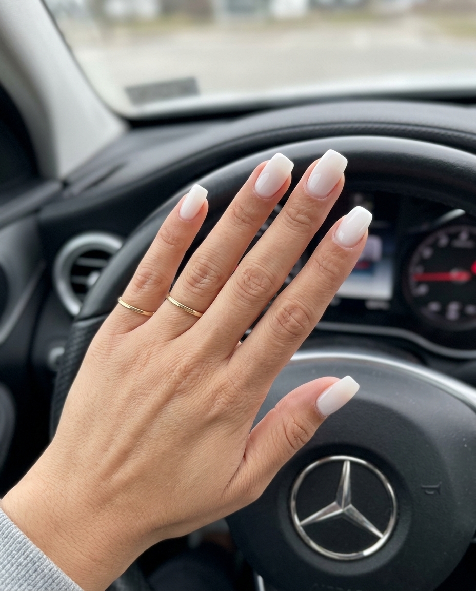Opaque milky white builder gel overlay nails, elegant and minimalist for summer wedding nails 2026.