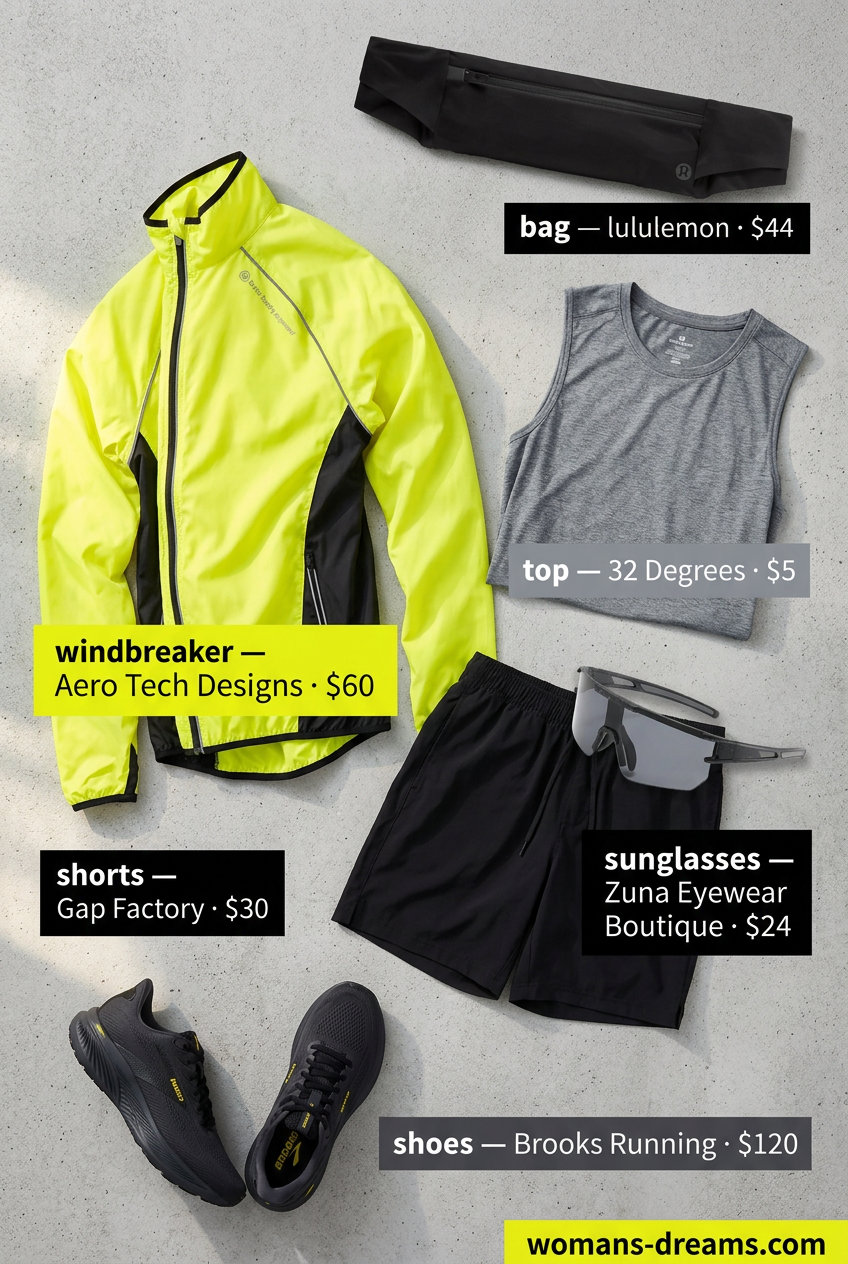 Energetic active summer windbreaker outfit for women 2026 with bright yellow windbreaker.