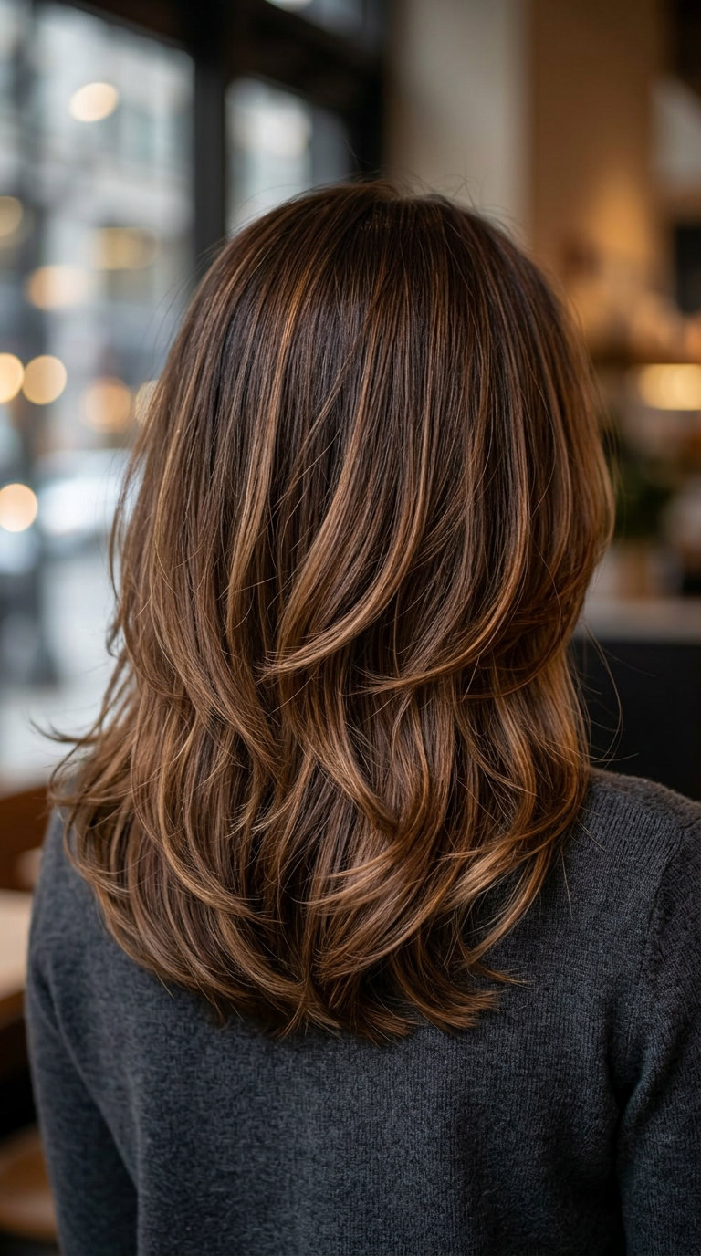 Italian Bob Midi: Syrup Brunette 2026 medium Italian bob haircut in syrup brunette with caramel ribbons and face-framing layers for date night