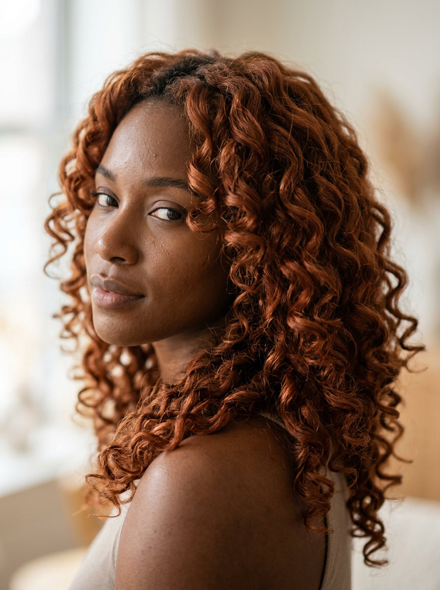 Terracotta Copper Heatless Curls 2026 long heatless curls with terracotta copper, warm red-orange, and earthy undertones for a soft retro vibe