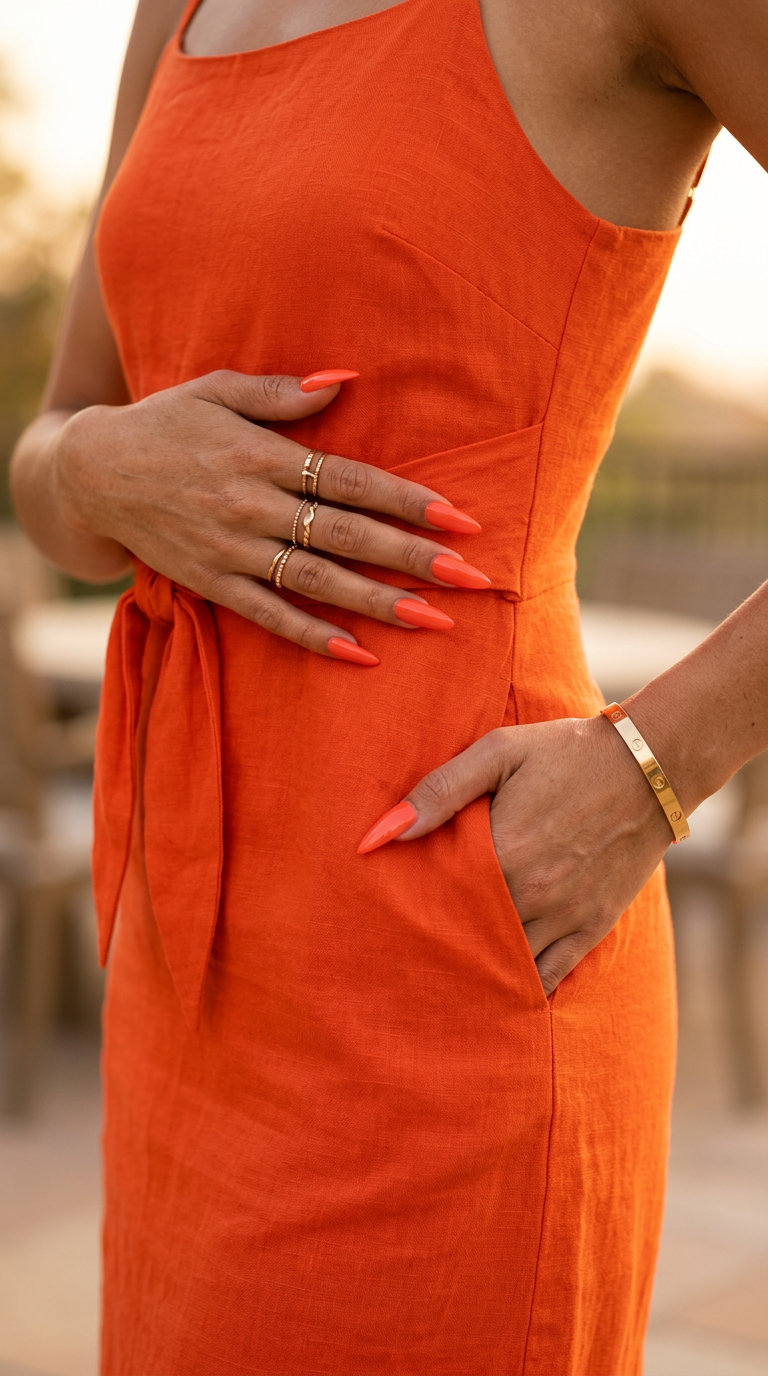 Trending Summer Nails 2026: Bold Coral Stilettos Trending summer nails 2026: Vibrant coral glossy stiletto nails for a bold party or vacation look.