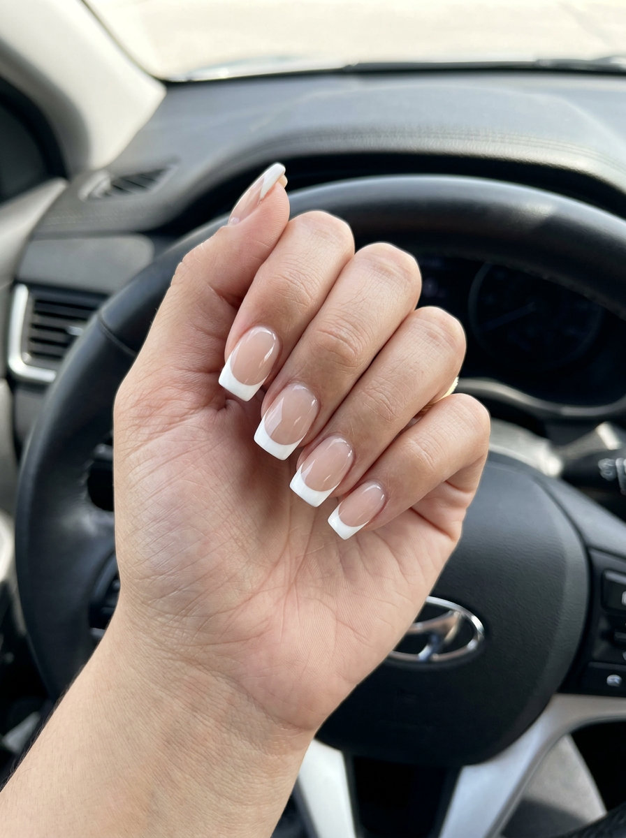 Crisp White French Tip vacation nails summer 2026: classic sheer nude with bold white tips for casual chic.