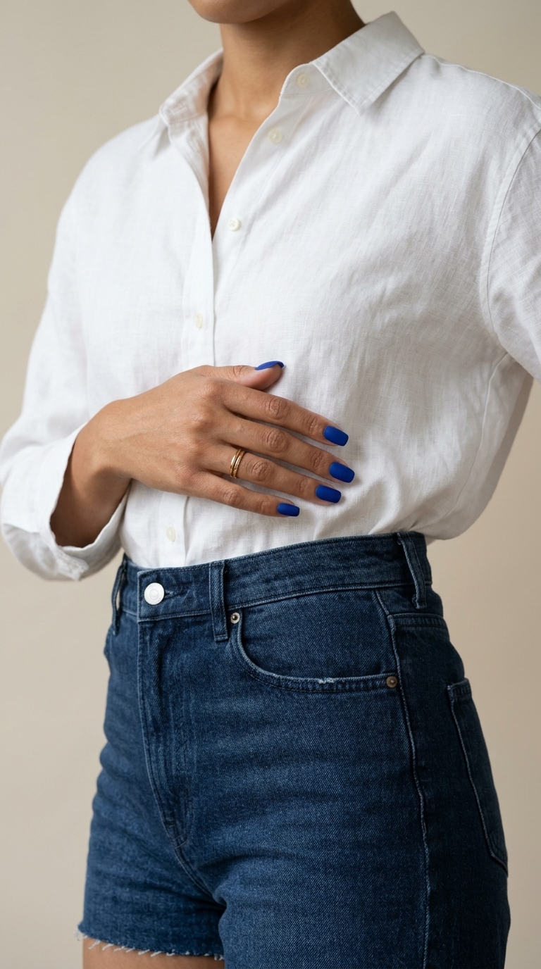 Cobalt Blue Velvet Squoval nails for summer 2026, sophisticated for work and daily wear.