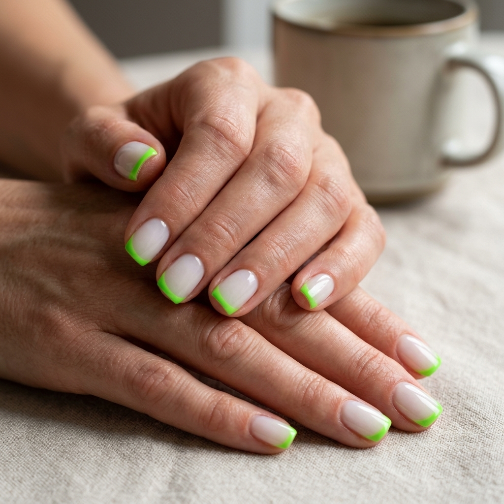 Electric Lime Micro French nails for summer 2026, edgy for festivals and casual outings.