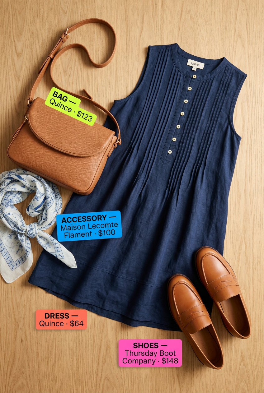 What to Wear with Babydoll Dress Summer 2026: Cream babydoll dress, tan loafers, navy scarf for casual day.