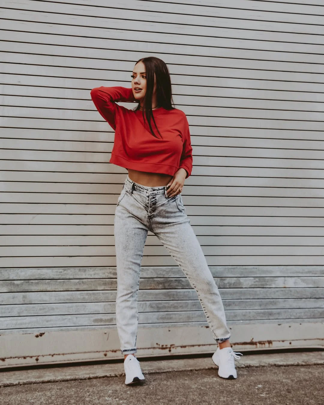 back to school outfits 2026 Cool Girl Denim And A Red Sweatshirt Moment