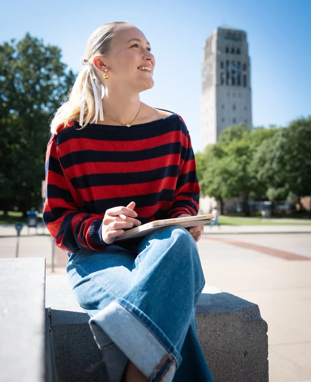 back to school outfits 2026 Striped Sweater And Wide-Leg Denim For Relaxed College Style