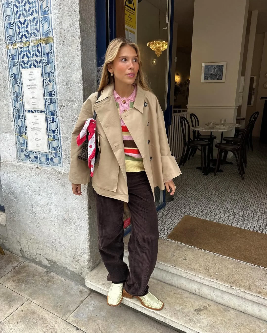 chic fall outfits pants 2026 Chocolate Corduroy Pants With Playful Parisian Layers