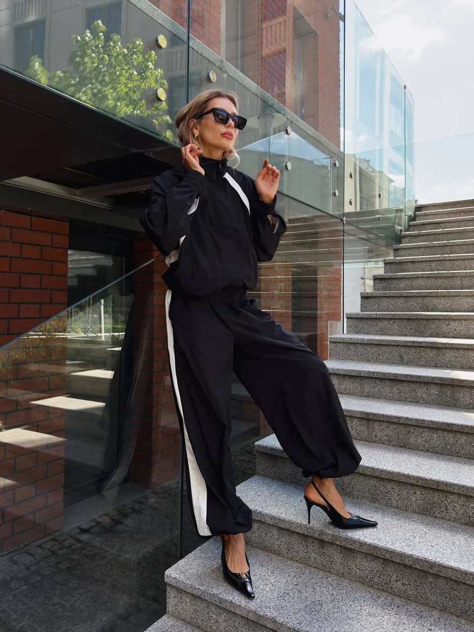 chic fall outfits pants 2026 Black Sporty Layers Styled With Elegant Heels