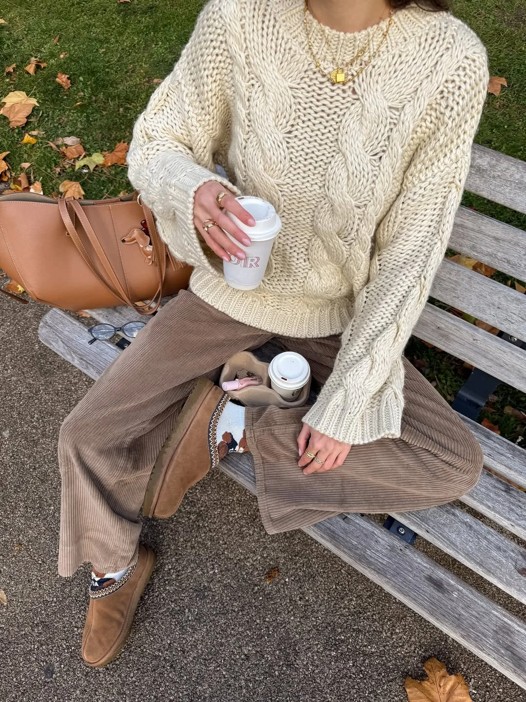 chic fall outfits pants 2026 Cozy Corduroy Pants With Chunky Knit Texture