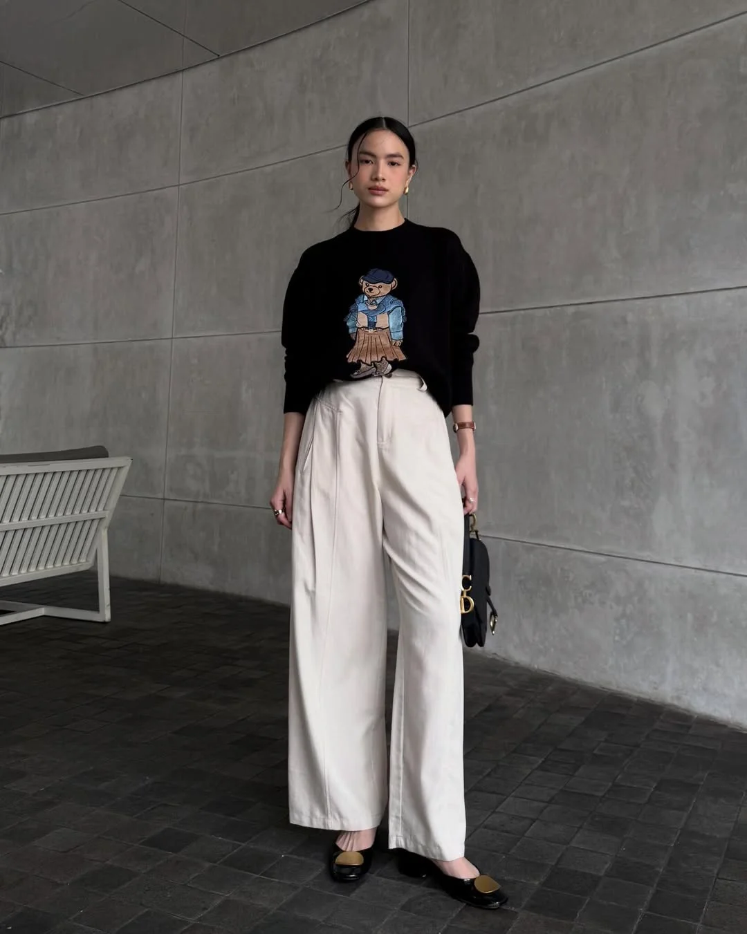 chic fall outfits pants 2026 Minimal Cream Trousers With Playful Parisian Details