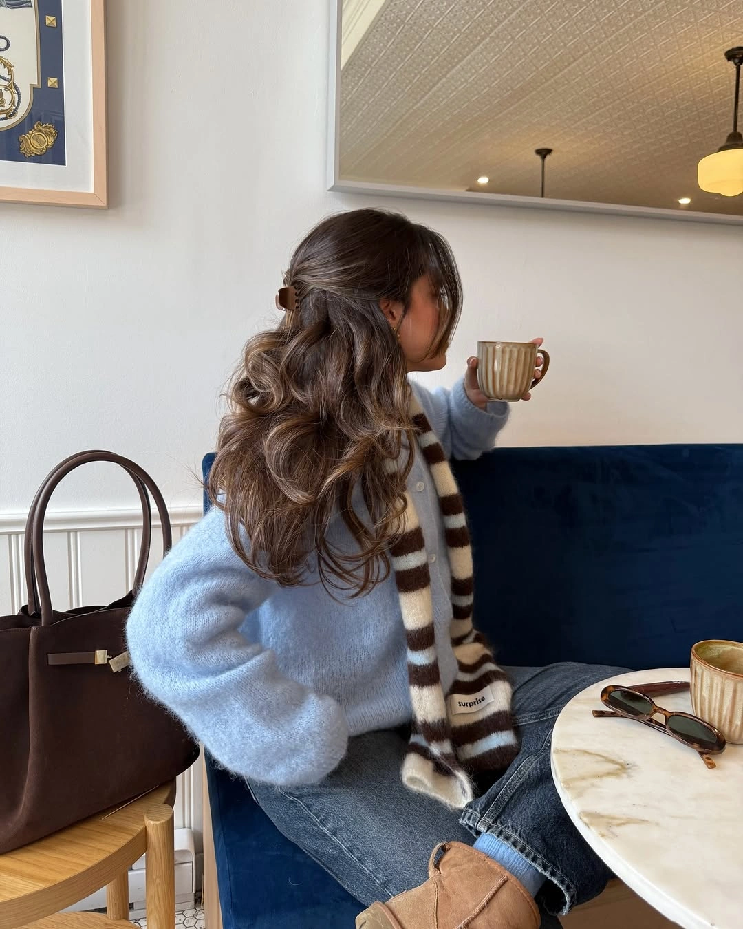 cozy & chic autumn outfits for women 2026 Powder Blue Cardigans with Denim for Everyday Comfort