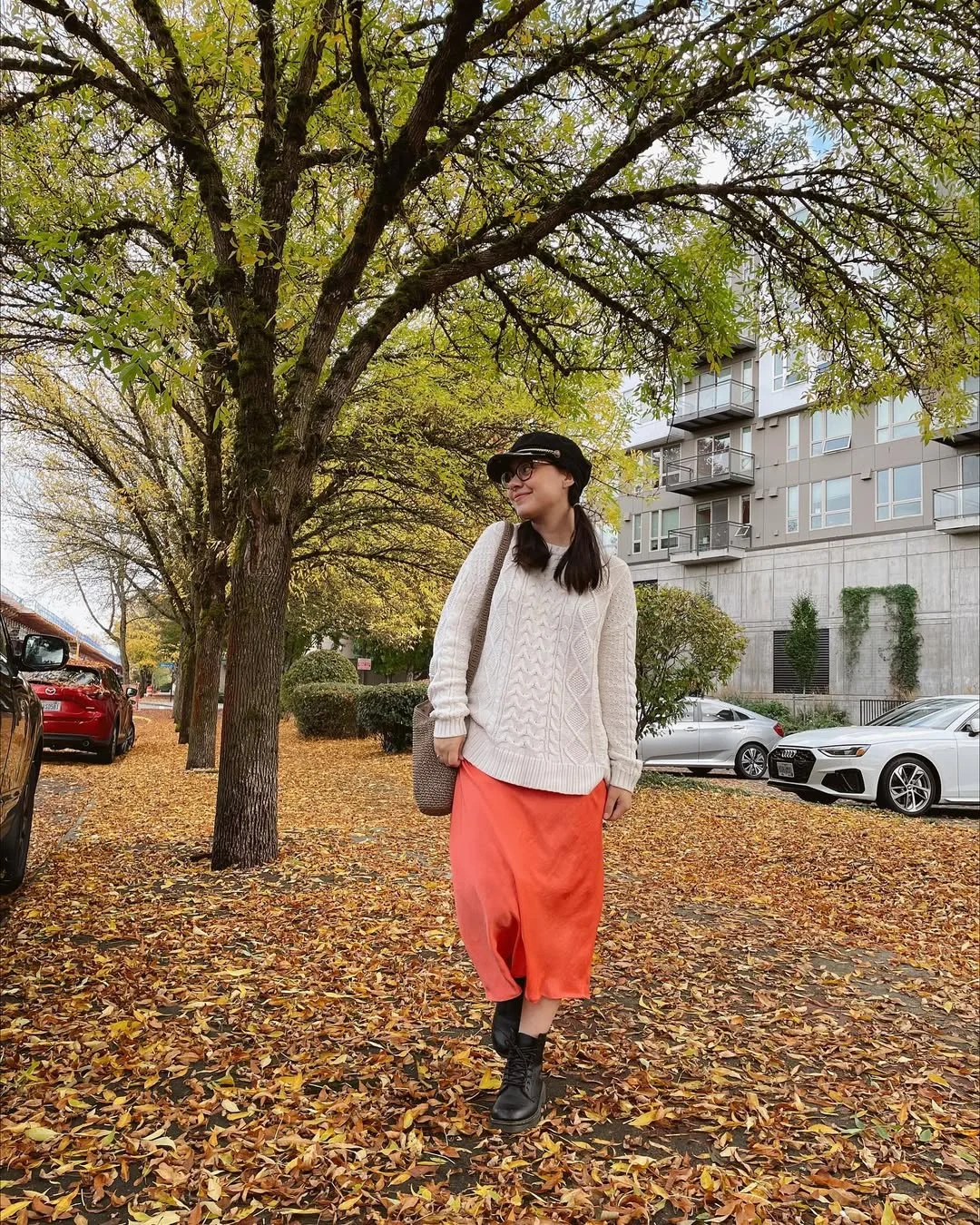 cozy chic fall outfits for 2026 Feminine Knitwear Paired with Flowing Autumn Color