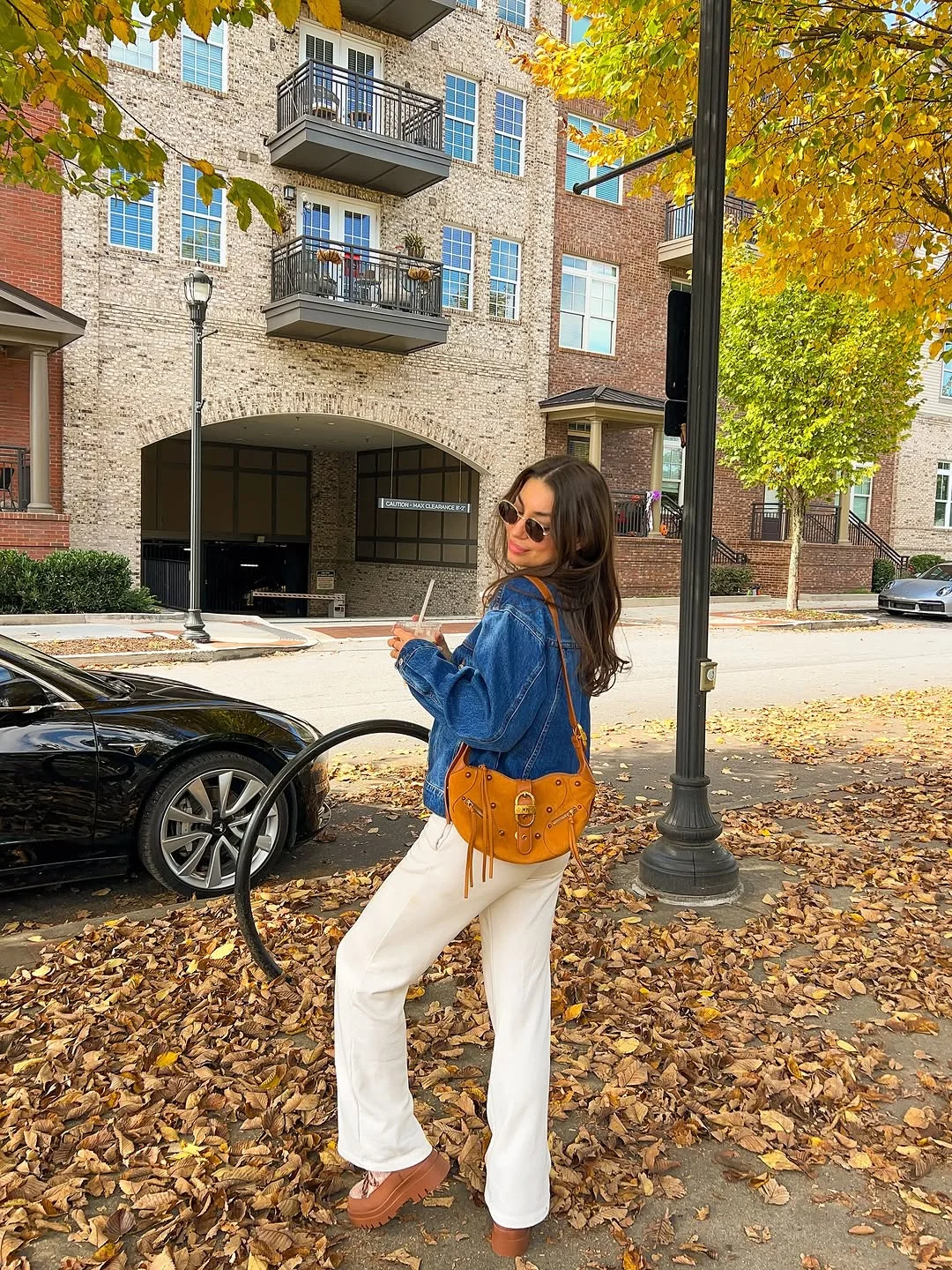 cute fall outfits docs 2026 Classic Blue Denim with Warm Caramel Accessories